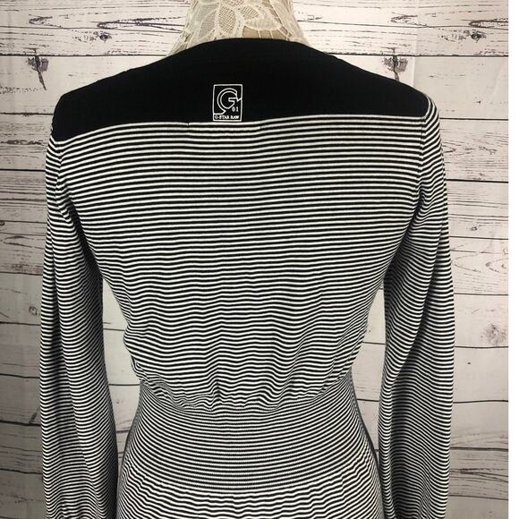 G - Star Raw V neck sweater striped black & white long fitted size large - Picture 10 of 12